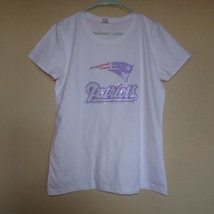 Women's White T Shirt Patriots Large Sequins